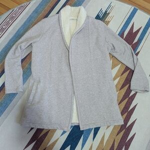 L.L. Bean Light Heather Gray/Pink Sherpa-Lined Open Cardigan Size Medium